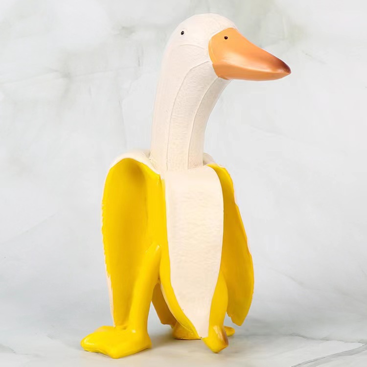 Neue Bananen-Ente, kreative Gartendekoration, Skulpturen, Hof, Vintage-Gartendekoration, Kunst, skurrile geschälte Bananen-Ente, Heimstatuen, Kunsthandwerk