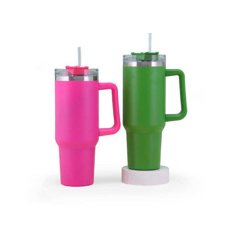 Copo de caneca de 40 onças com alça copo isolado com tampas copo de café de aço inoxidável de palha termos copo para caneca térmica de viagem HKD230807