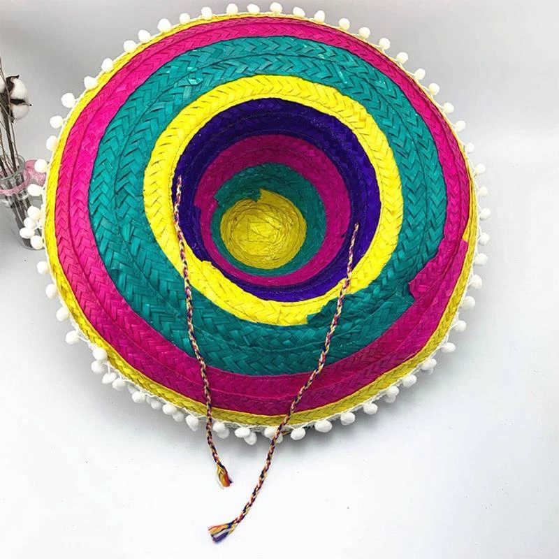 パーティーハットメキシカンハットナチュラルメンストローメキシカンソンブレロハット女性カラフルな誕生日パーティーハット装飾麦わら帽子パーティーコスチュームアクセサリーHKD230807