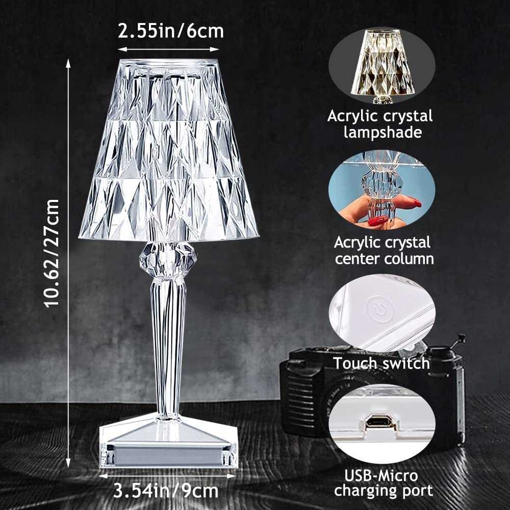 Diamond Table Lamp Led Eye-Protection Reading Lamp Crystal Projection Desk Lamp USB Touch Sensor Night Light Fixtures Party Gift HKD230807