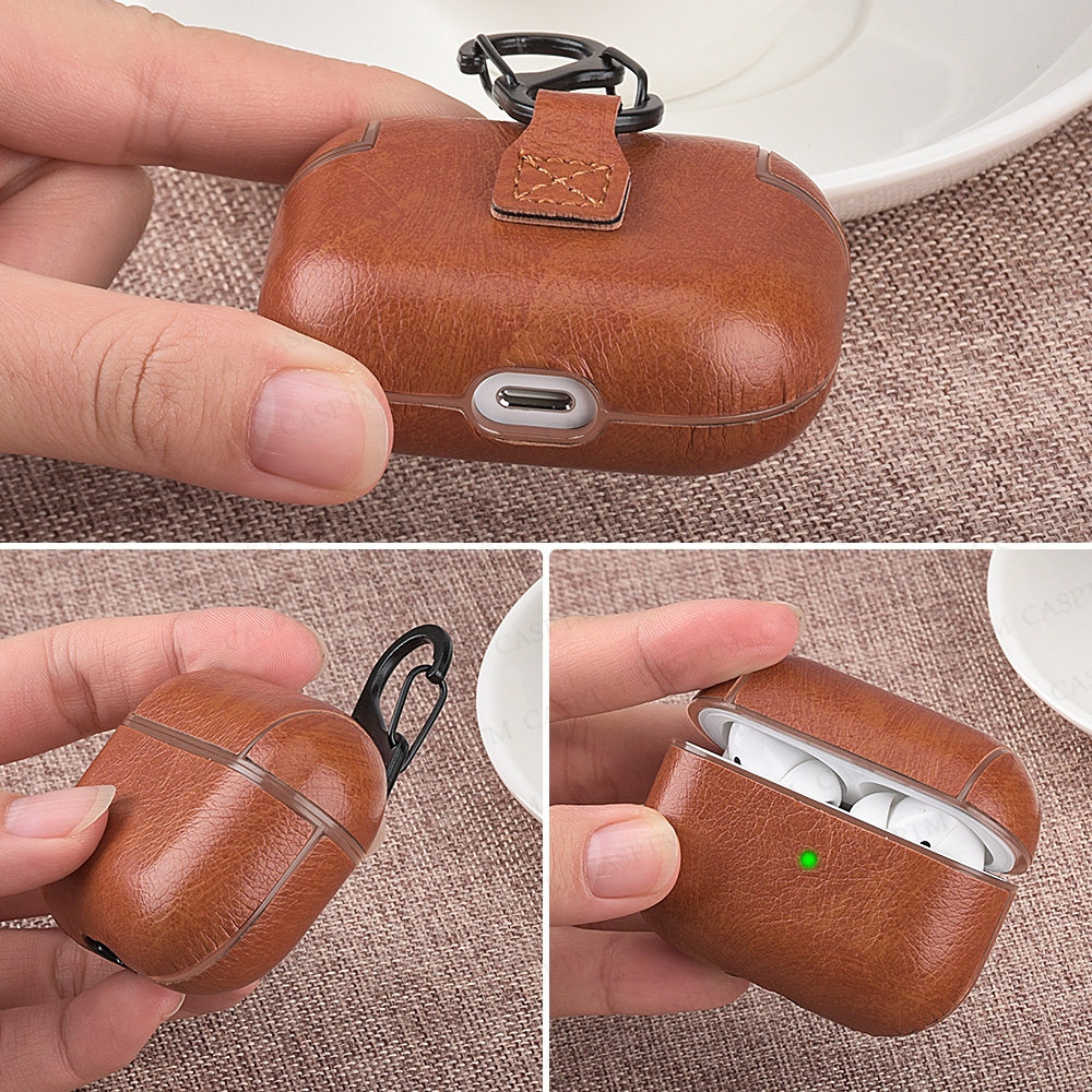 Läderfodral för AirPods Pro 3 2 1 Luxury Retro Leather Protective Falls for Air Pods Pro 3 Cover Bluetooth Earphone Cases Hörlurarlåda med Keychai