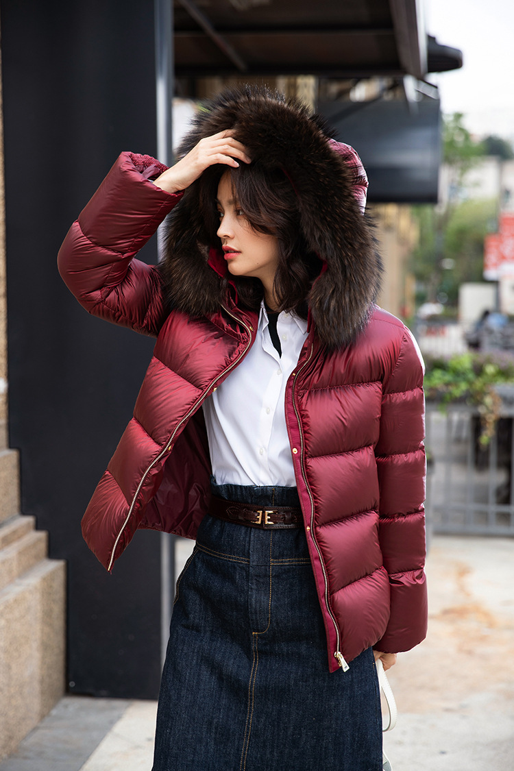 SPD 411m12 Herbst und Winter Short Down Jacket Frauen mit Kapuze warmem großer Pelzkragen vielseitiger Mantel