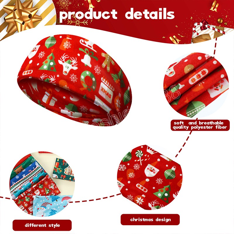 Christmas Sweatband Sports Headband For Women And Men Fashion Fitness Yoga Hairbands Makeup Running Headscarf Xmas Gifts