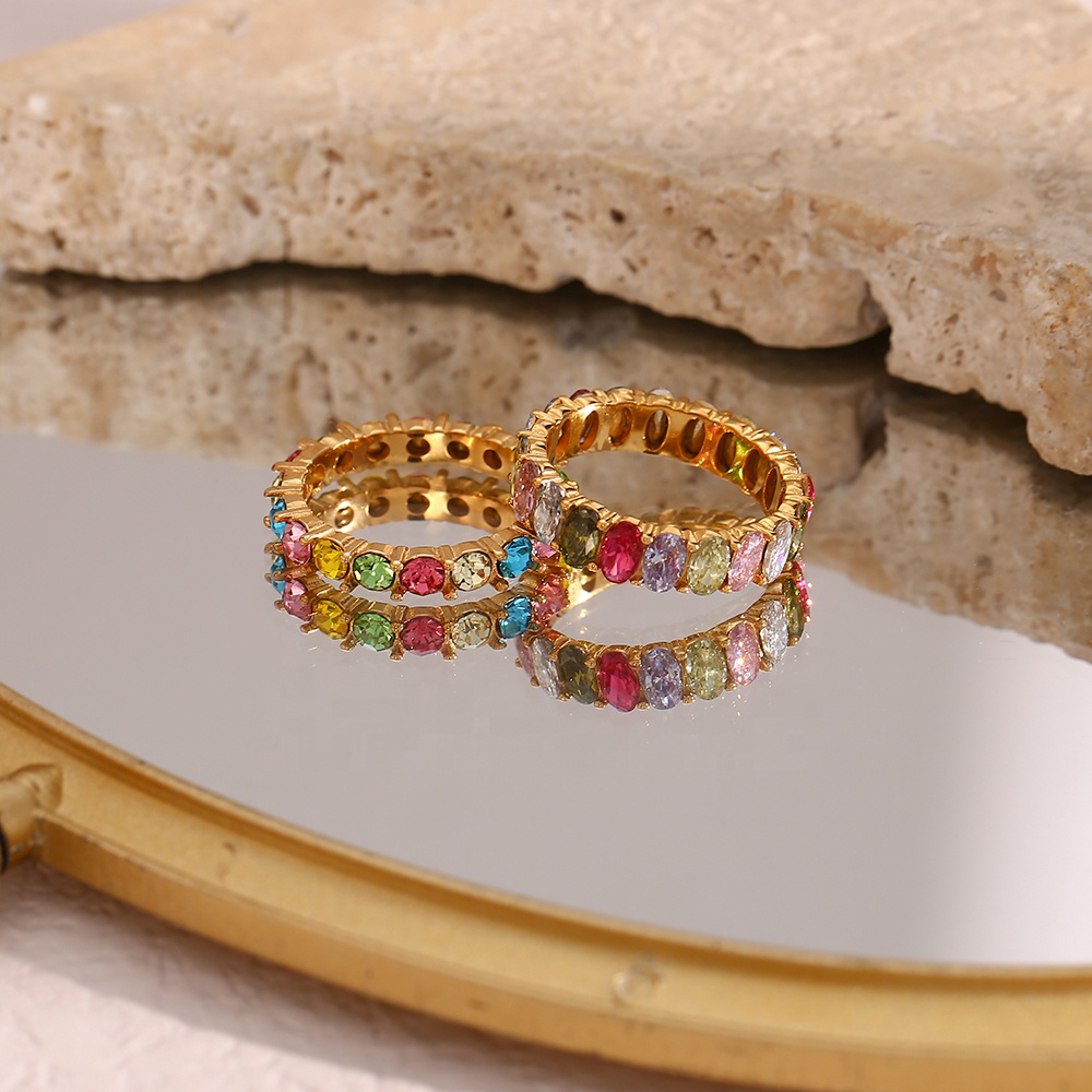 Atobao18k Or Blanc / Or Rose Plaqué Or Eternity Oval Cut Cubic Zirconia Eternity Ring Band