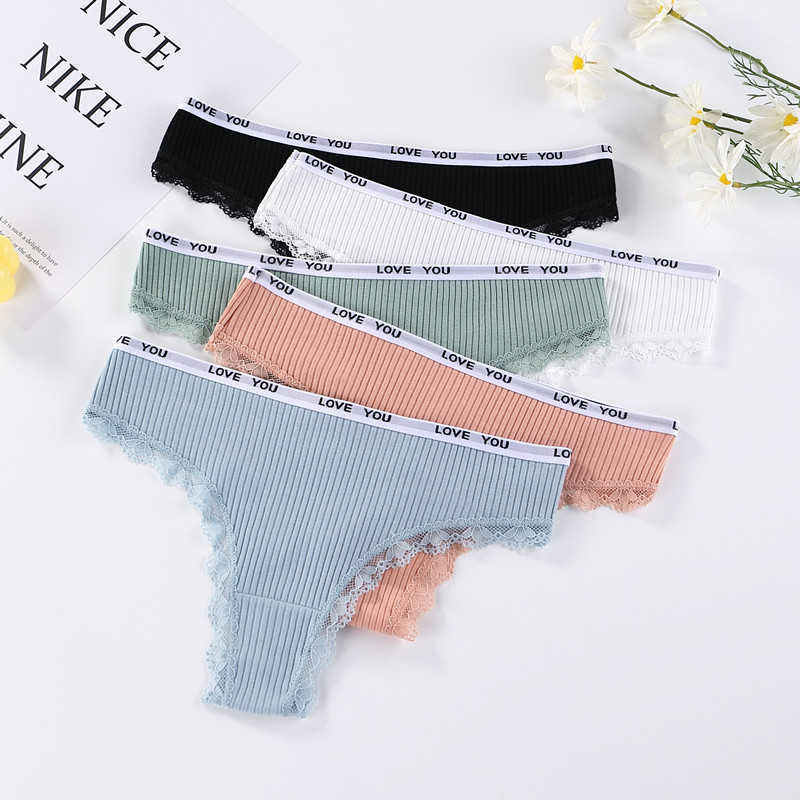 3 Pz/lotto Sexy Perizoma di Cotone Delle Donne Del Merletto Vita Bassa Mutandine e boxer Lettera Biancheria Intima Delle Signore Slip Lingere Panty Underware Lingerie Femminile L230626