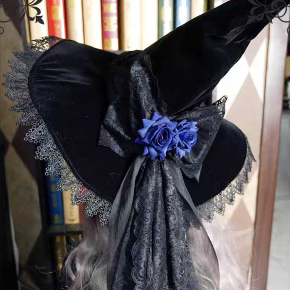 Chapéus de festa feitos à mão rendas bruxa apontou chapéus bandagem arco assistente chapéu adulto gótico lolita cosplay acessórios de fantasia chapéu de festa de halloween hkd230807