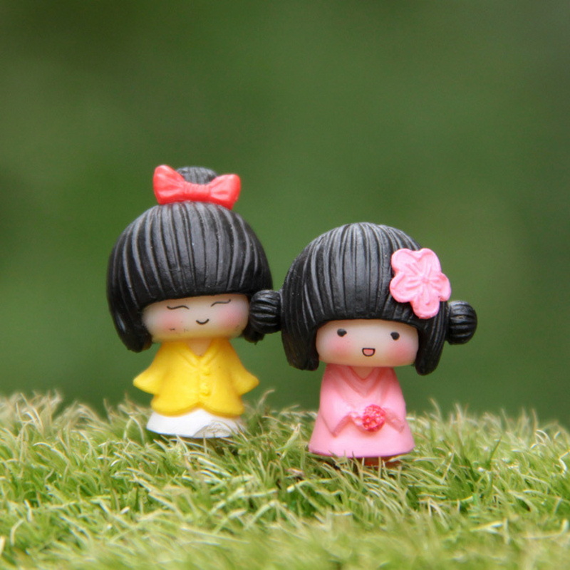 Mini Kimono Girl Garden Decorations Figurine Cartoon Resin Craft DIY Miniatures Moss Terrarium Supplies Micro Landscape