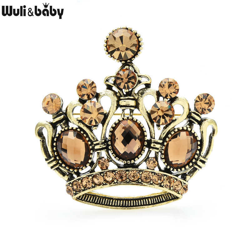 Pins broszki Wuli Baby Vintage Crystal Crown Broochs for Women Classic Style Party Casual Brooch Pins Prezenty HKD230807