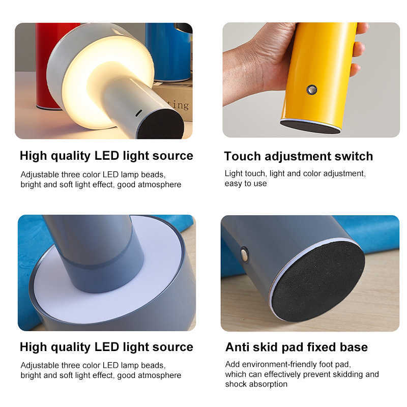 Diseñador italiano Lámpara de mesa de setas portátil Nordic Creative Night Light Inalámbrico Touch Recargable USB Lámparas de escritorio junto a la cama HKD230807