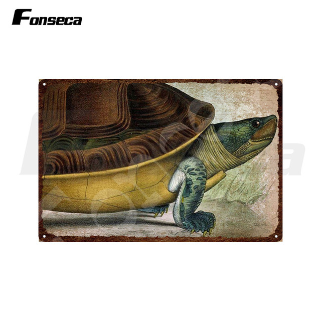 Metalen Zeeschildpad Teken Mauremys Reevesii Reptielen Vintage Tin Teken Plaat Schildpad Structuur Retro Metalen Plaque voor Room Home Seaside Aangepaste Decoratie 30X20CM w01