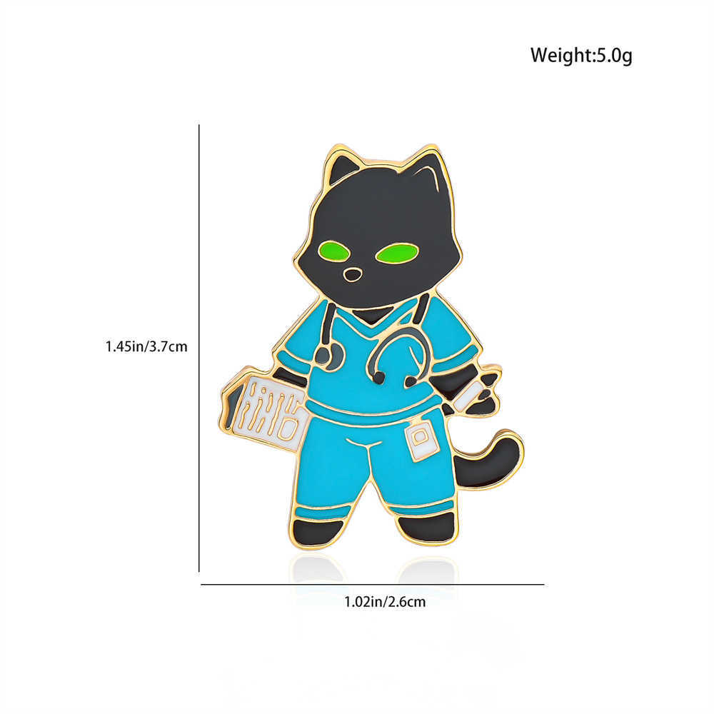 Pins Brooches Harong New Cat Nurse Brooch Enamel Lapel Badge Fashion Cute Medical Animal Pin for Gift Medical Intern Graduate Gift HKD230807