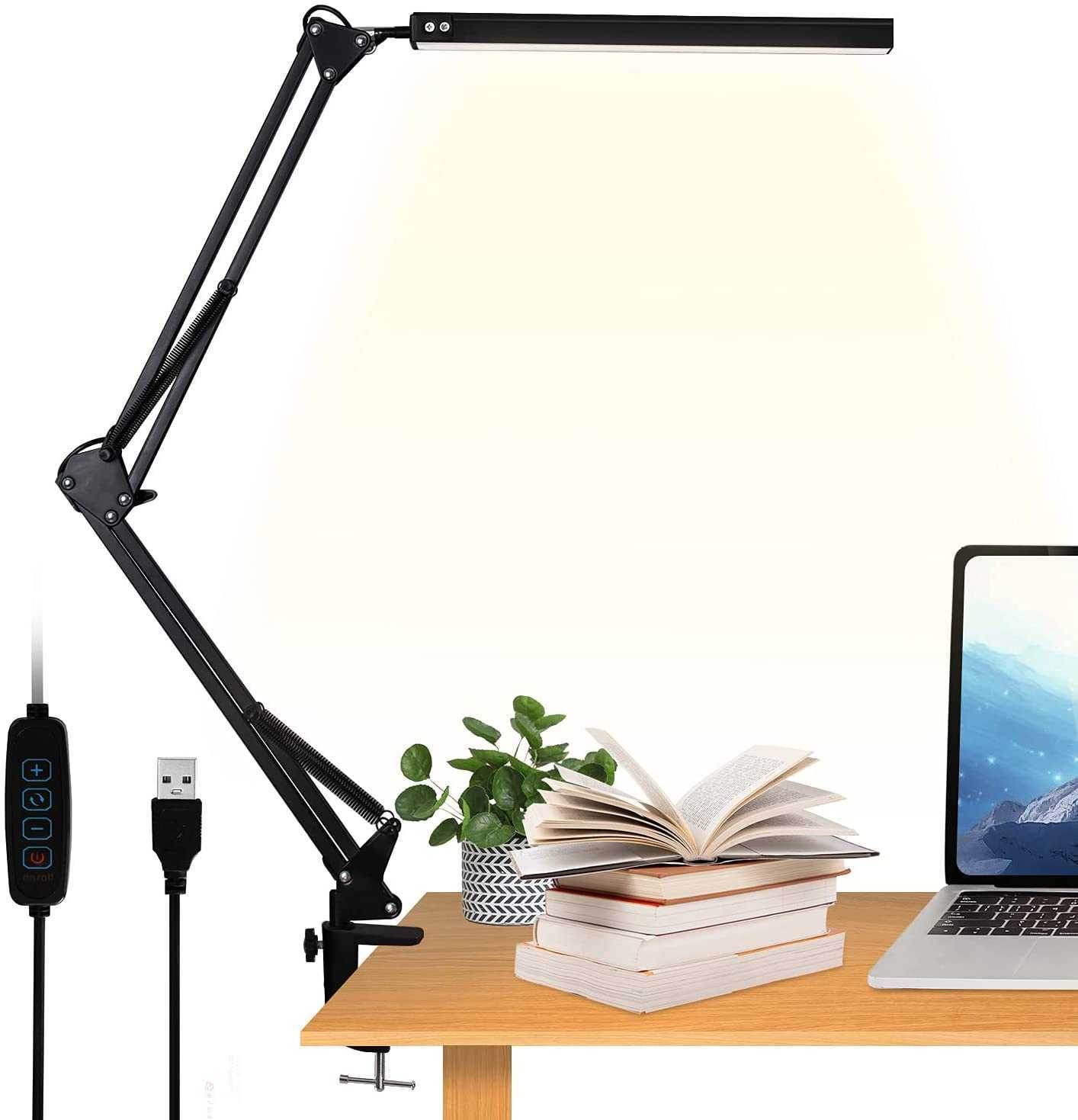 LED-bureaulamp met klem Oogzorg Dimbare leeslamp 3 kleurmodi Zwenkarmlamp USB Clip-on tafellamp Daglichtlamp HKD230807