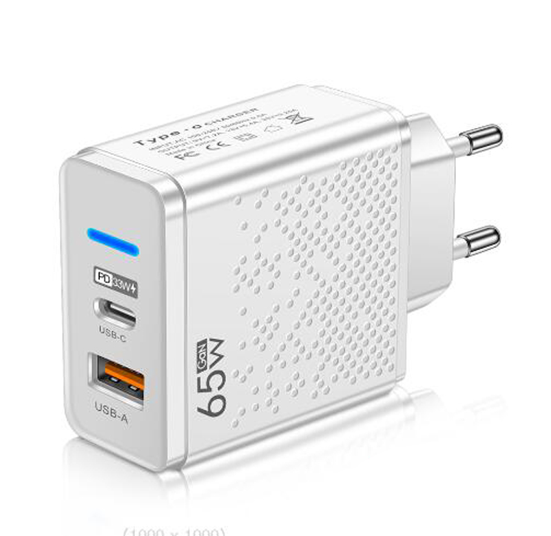 65W GaN USB-C Charger Dual Port PD USB Type C Fast Charging QC3.0 Power Adapter Wall Chargers US EU UK Plugs For Samsung s22 S23 Utral Travel Home Backup Smart Phone