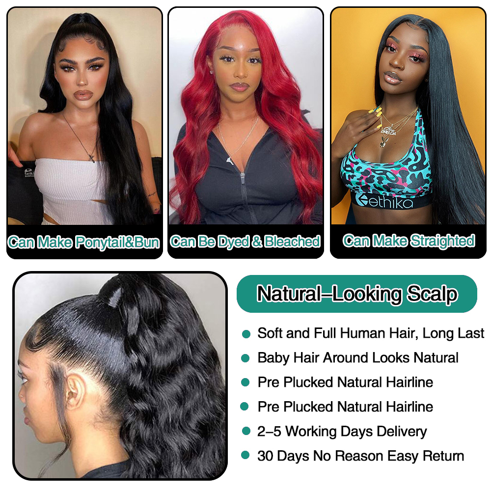 HD Transparent 360 Lace Frontal Wig 13x6 Body Wave Lace Front Human Hair Wigs for Women 32 34 Inch Brazilian 4x4 Closure Wig