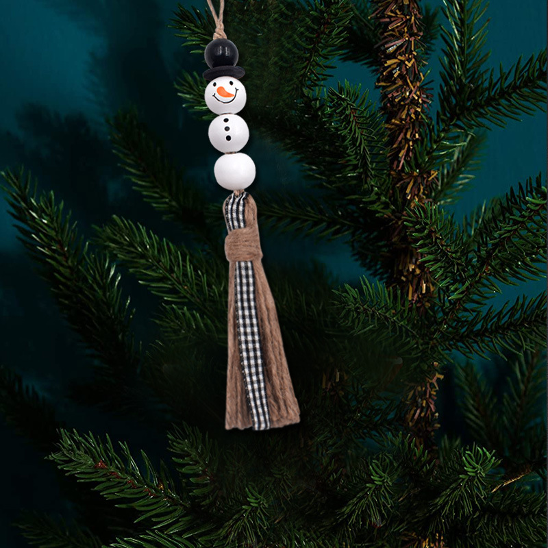 Decorazioni natalizie Pupazzo di neve bianco Ciondolo di perline di legno Nappa Ciondoli di perline Accessori la casa Decorazione da appendere all'albero di Natale Q424