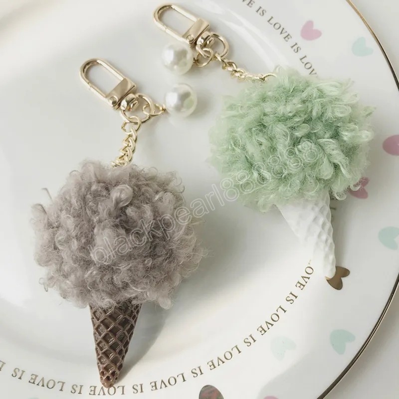 New Ice Cream Pendant Keychain Cute Cartoon Keychain Plush Bags Hang Cone Car Key Chain Ring Bags Pendant Jewelry Gifts