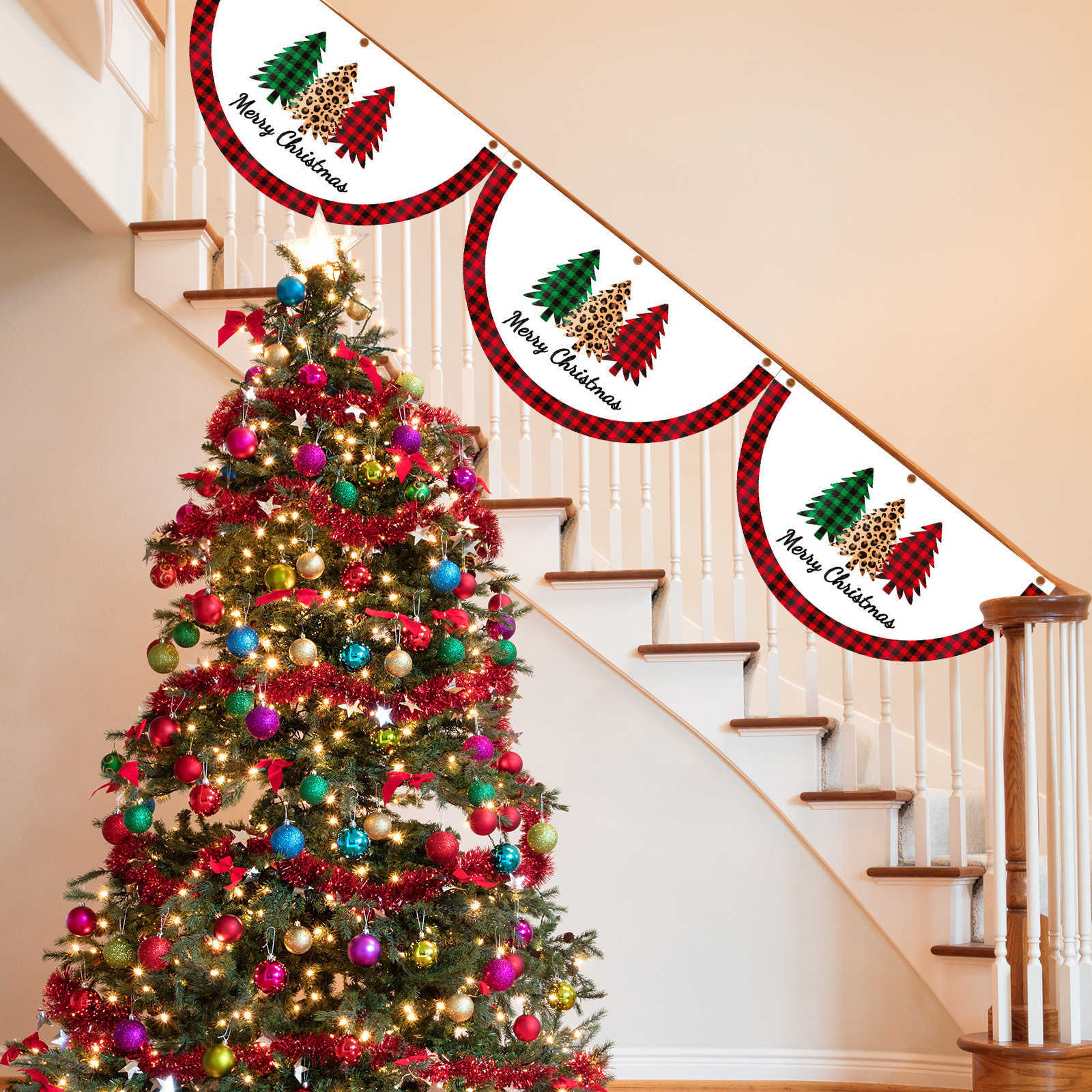 Noël extérieur en forme d'éventail drapeau bannière décor de Noël pour la maison 2024 Cristmas Drop ornement Noël Navidad cadeau nouvel an L230620