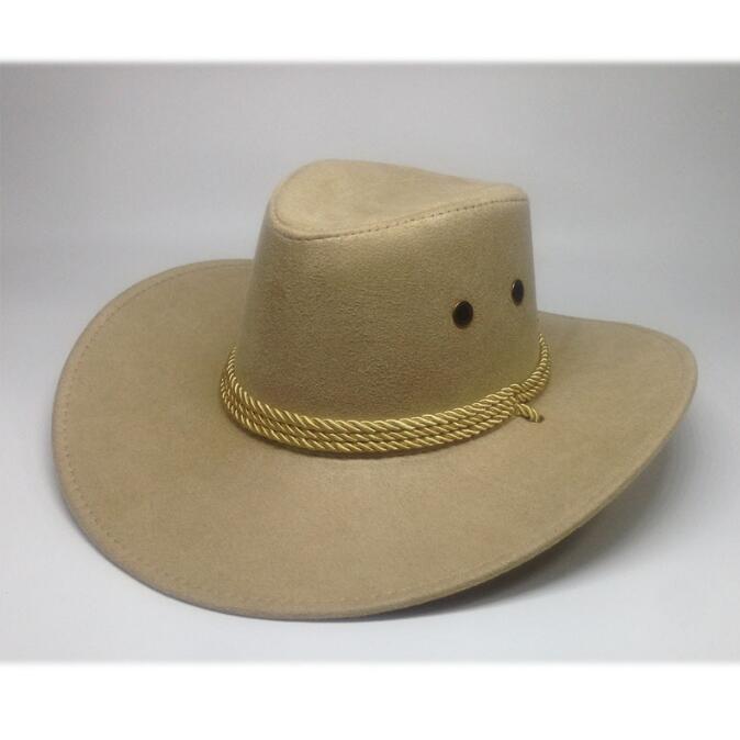 Chapéu de cowboy da moda ocidental camurça falsa ao ar livre grande guarda-sol masculino chapéu de equitação imitação de couro adulto