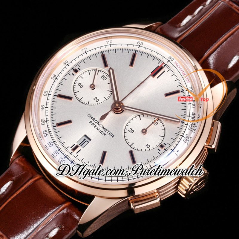 BLS V2 Premier B01 ETA A7750 Automatic Chronograph Mens Watch 42 Rose Gold Silver Dial Brown Leather RB0118371G1P1 Super Edition Reloj Hombre Puretime L12