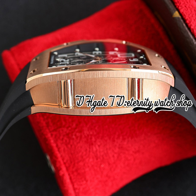 ZYF 67-01 Relógio Mecânico Automático Masculino Ouro Rosa 316L Caixa em Aço Inoxidável Discagem Esqueleto Marcadores de Número Pulseira de Borracha Preta Super Versão Eternidade Relógios Reloj