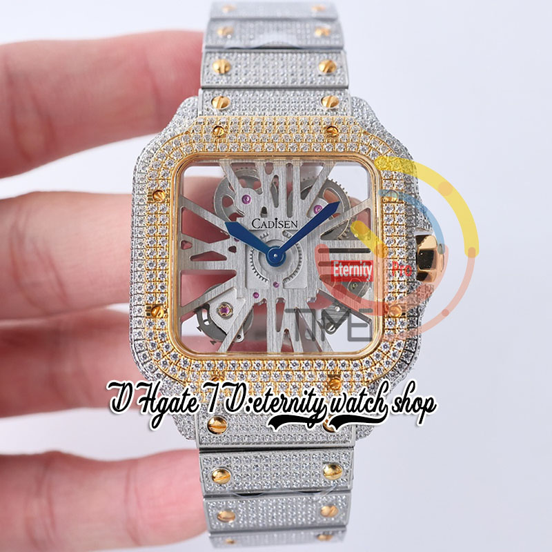 SF TWF0029 Swiss Ronda 4S20 Quartz Mens Watch Fully Iced Out Big Diamonds Yellow Gold Bezel Roman Markers Skeleton Diamond Dial Steel Bracelet Super Edition Watches