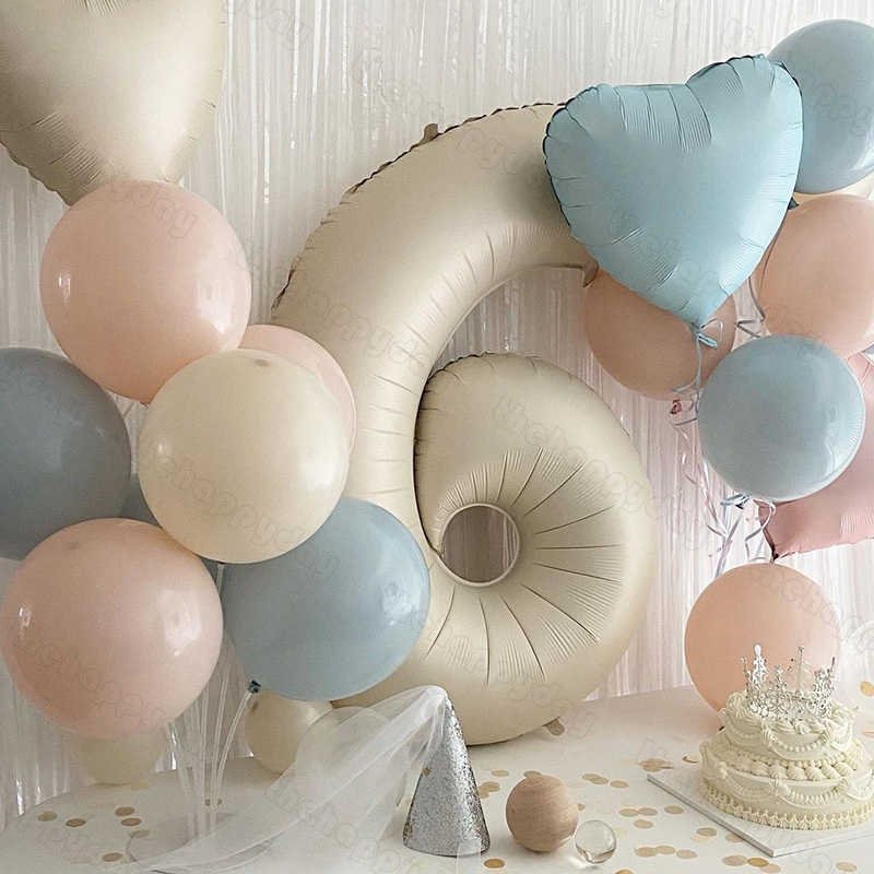 10/5/1st Pink Blue Cream 18inch Heart Balloons Cream Number Balloons 1 2 3 4 5 6 Födelsedagsnummer Folie Balloon Helium Air Globos HKD230808