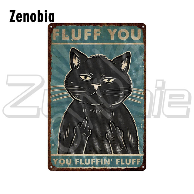 Placa de metal de gato preto gato na máquina de costura pintura de ferro engraçado animal vintage placa de placa de metal de animais fofos adesivos de parede para decoração de quarto 30X20CM w01