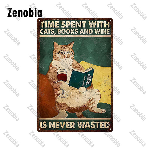 Black Cat Metalen bord Wijn Naaimachine Dier Wasmachine Metalen Poster Grappige Vintage Kat Tin Teken Plaat Retro Plaque Thuis Badkamer Huisdier Muur Decor 30X20CM w01