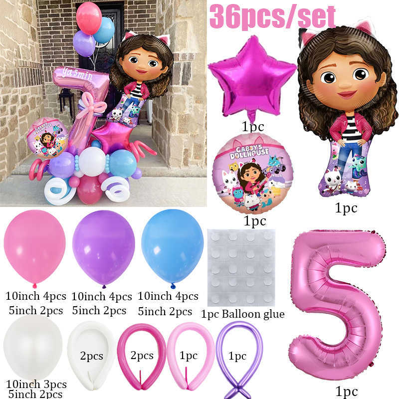 36stGabby Dollhouse Balloons 1 2 3 4 5: e nummer Helium Globos Kids Girls Birthday Party Decor Baby Shower Toy Globos HKD230808