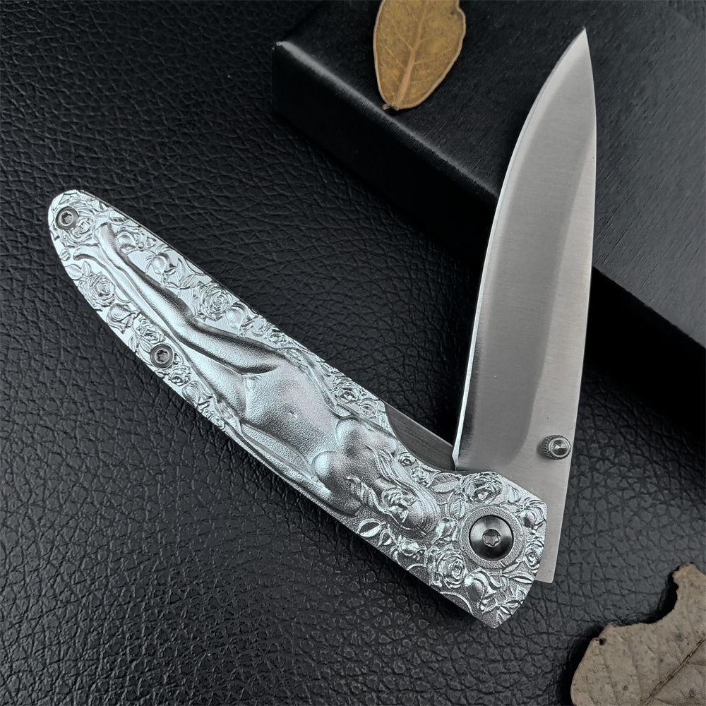 Rzeźbiony stop aluminiowy Nude Lady Folding Nóż 440C Blor ze stali nierdzewnej Delikatna kieszonkowa nóż EDC dla zapalonego kolekcjonera