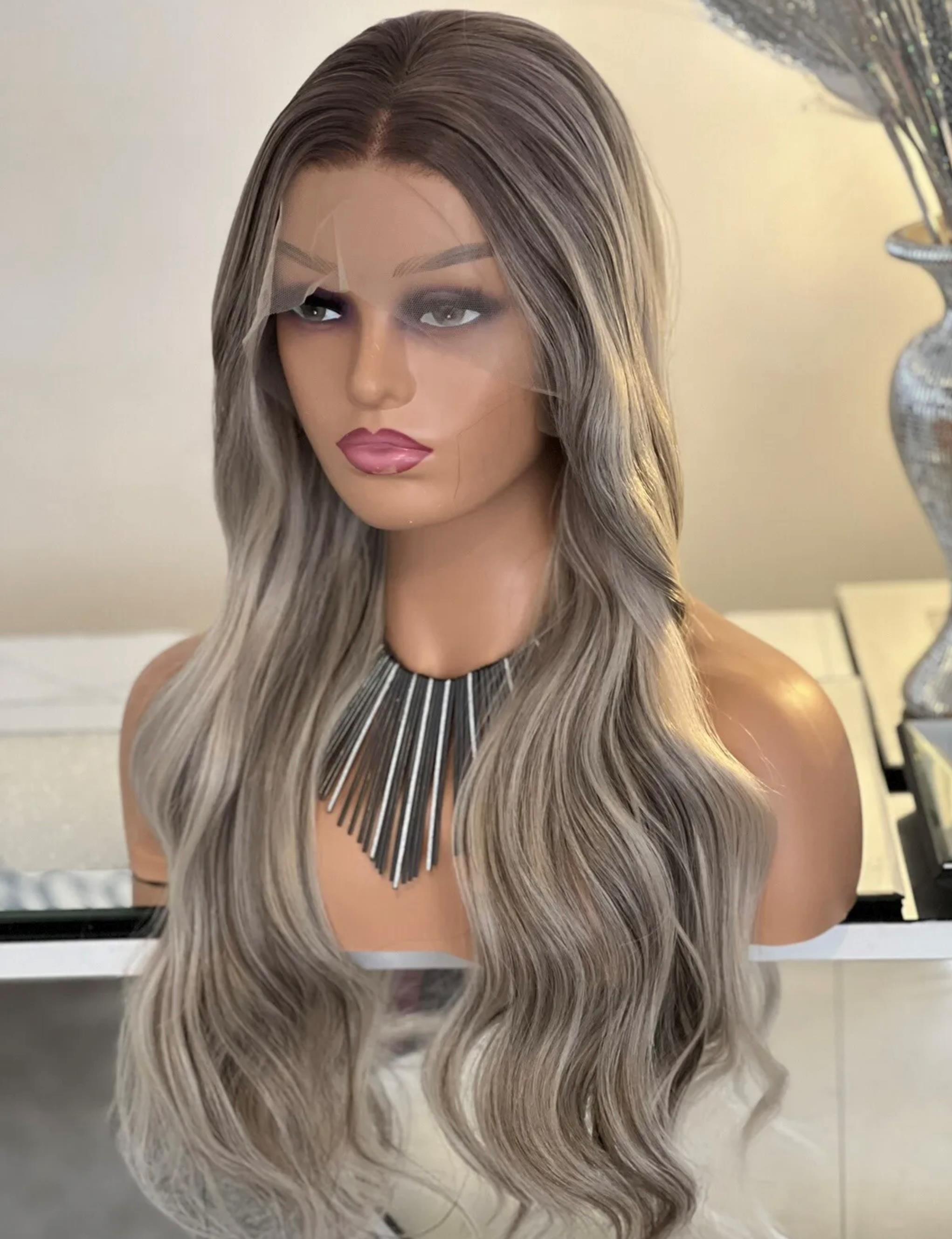 Brazilian Human hair Custom Color Milk tea grey 150% 4*4 Lace front Wig