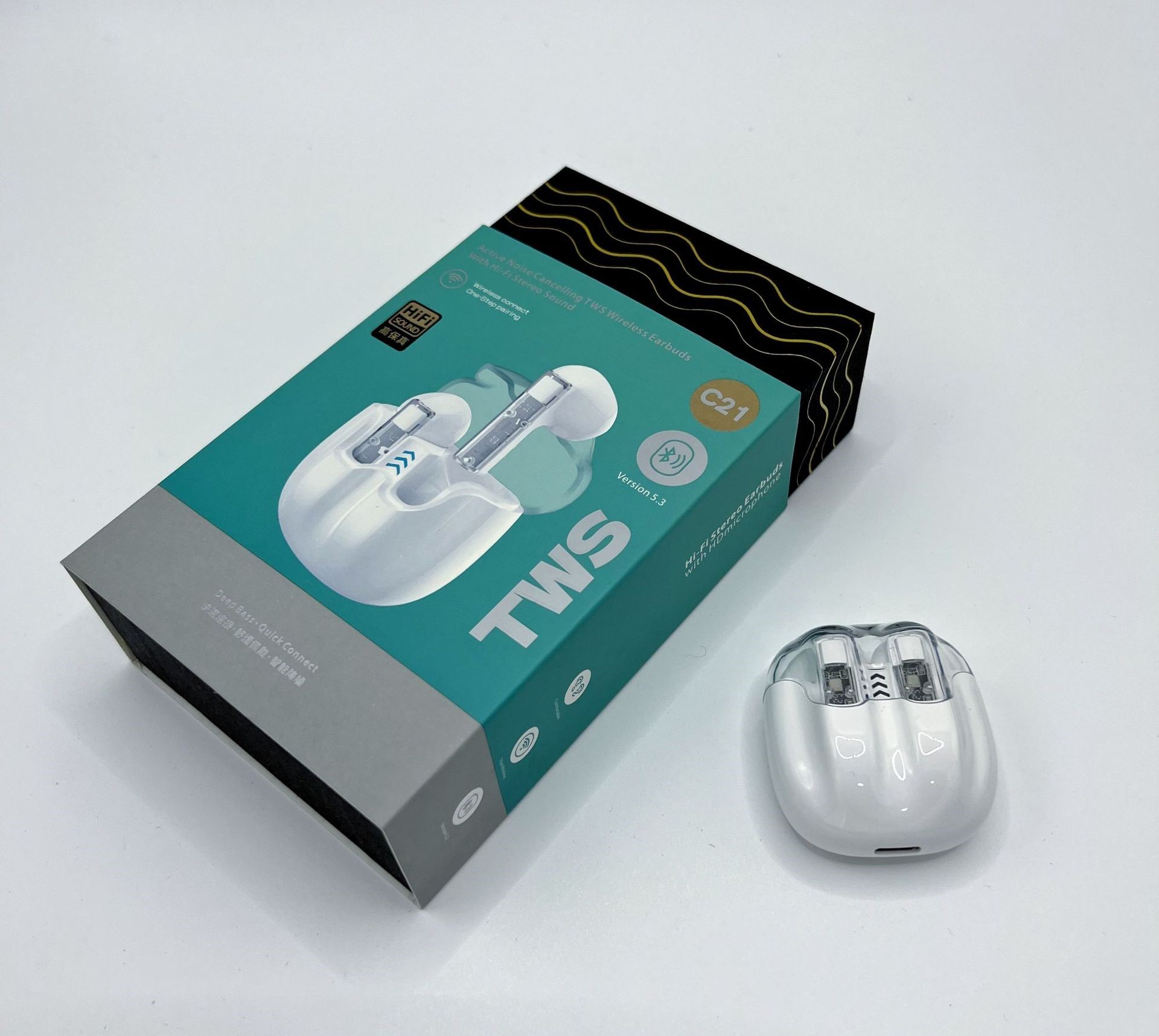 TWS C21 Kristal Taşınabilir Ekran Mini Kablosuz Kulaklıklar Oyun Kulaklıkları Kulak Kulaklık