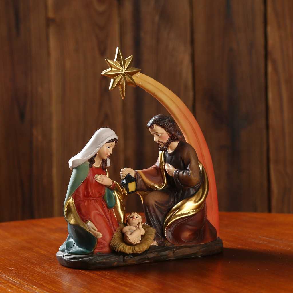 Décor de Noël Profil élégant Nativité Ensemble Comprend Sainte Famille Résine Figurines Décoratives Personnalité Nouvel An Cadeau Ornements L230620