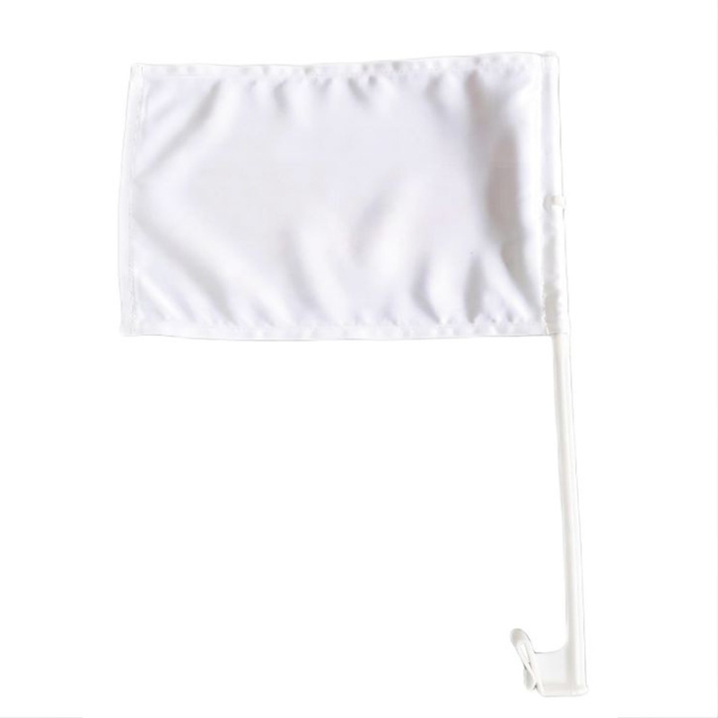 20 pièces bannière drapeaux Sublimation bricolage blanc blanc Polyester Double face voiture drapeau avec mât