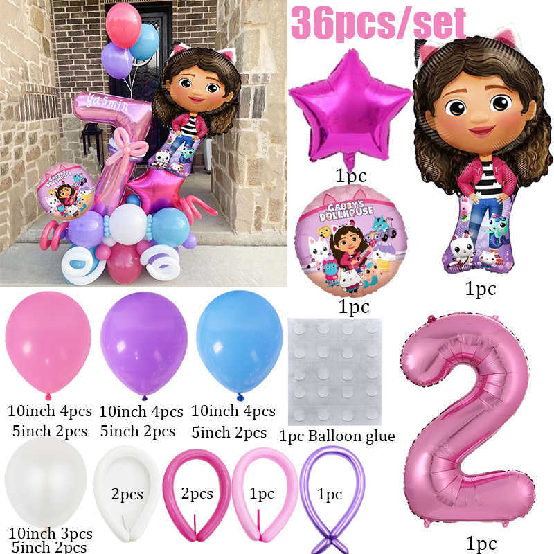 Gabby Dollhouse Balloons 1 2 3 4 5th Number Helium Globos Kids Girls Birthday Party Decoration Baby Shower Toy Globos HKD230808