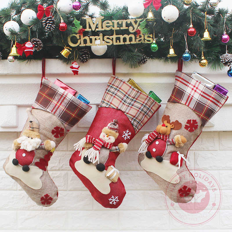 Christmas Stocking Sack Xmas Gift Candy Bag Noel Christmas Decorations for Home Navidad Sock Christmas Tree Decor New Year 2022 L230620