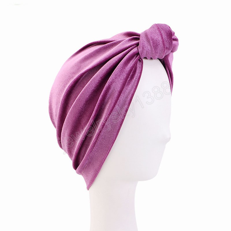 Ny sammet twist knut indiska kvinnor hijab kemo kepsar strech inre hatt cancer håravfall motorhuven turbante femme headwrap scarf mujer