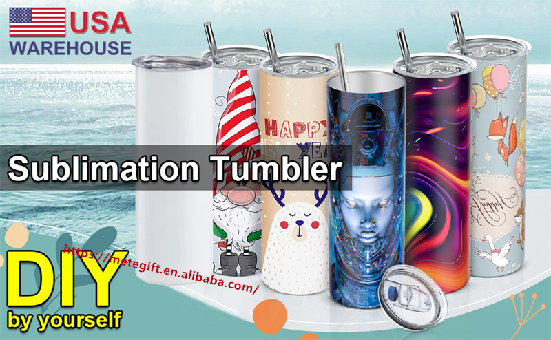 USA CA Warehouse Wholesale 20 oz Straight Stainless Steel 20 Ounce Coffee Cup White Blank Sublimation Tumbler with Lid