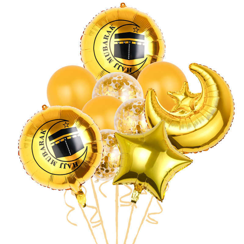 Muslim Eid Mubarak Balloons Set Aid Moubarak Decor Ramadan Kareem Festival Decorations Banner Star Moon Heart Foil Balloon Party HKD230808