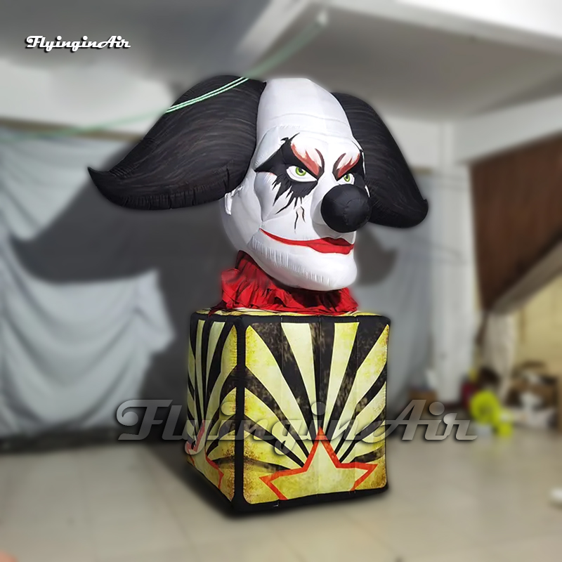 Funny Large Inflatable Replica Clown Head Statue With A Cubic Table For Circus Stage Decoration