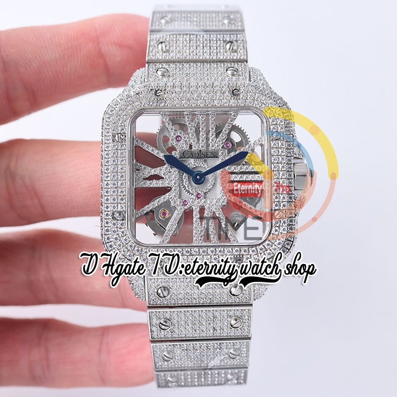 SF TWF0028 Swiss Ronda 4S20 Quartz Mens Watch Fully Iced Out Big Diamonds Bezel Roman Markers Skeleton Diamond Dial Steel Bracelet Super Edition eternity Watches