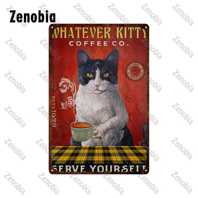 Funny Animal Pet Metal Painting Black Cat Metal Poster Funny Vintage Plaque Metal Tin Signs Cat Sitting On Toilet Tin Plate for Bathroom Pet Home Decor 30X20CM w01