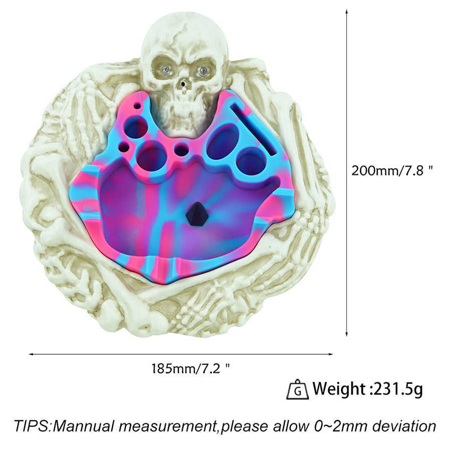 Neuester 1-teiliger Silikon-Aschenbecher mit Totenkopf-Design, dekorative Totenköpfe mit gekreuzten Knochen im Aschenbecher für gruseliges Skelett, Halloween, HKD230808