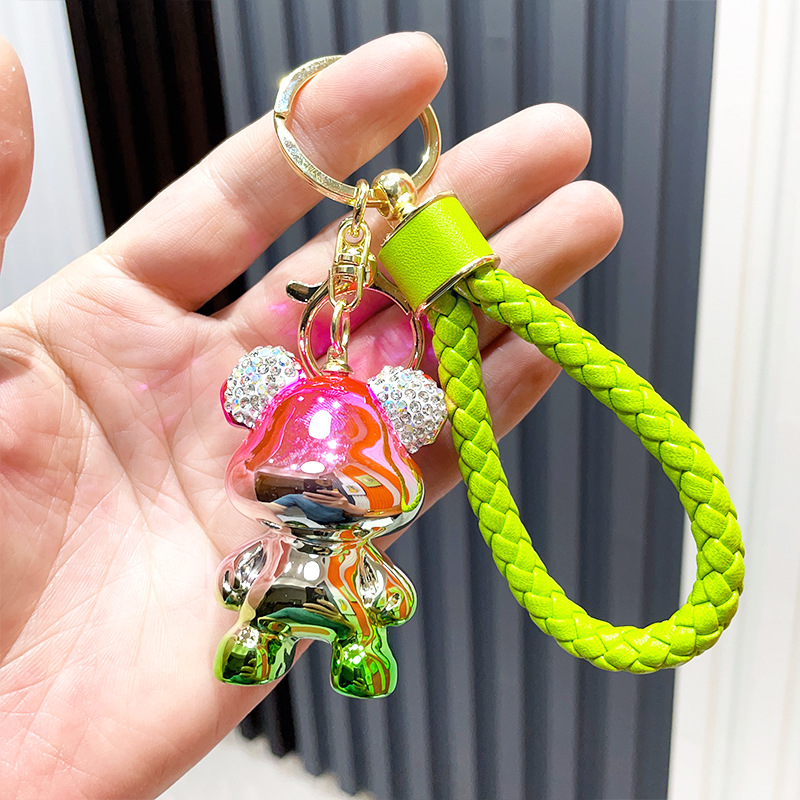 Cute Anime Keychain Charm Key Ring Fob Pendant Light Luxury Diamond-plated Sitting Violent Bear Doll Couple Students Creative Valentine's Day Gift DHL