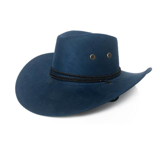 Mode västerländsk cowboy hatt faux mocka utomhus stor solskade hatt män rider hatt imitation läder vuxen