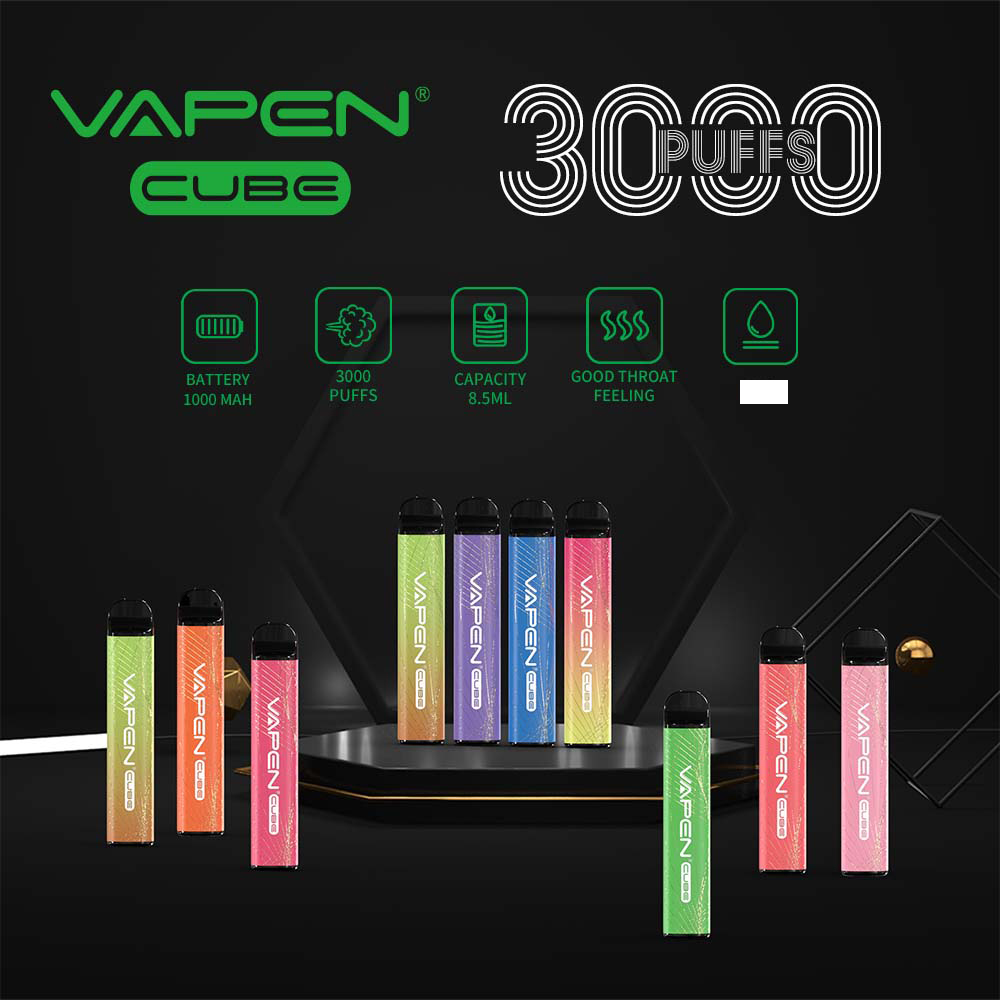 オリジナルのVapen Cube 3000 Puffs使い捨て蒸気ペン電子タバコキット1000mAhバッテリー8.5ml容量ポータブル蒸気事前に充填されたバースターターキット蒸気0％/2％/5％オプション