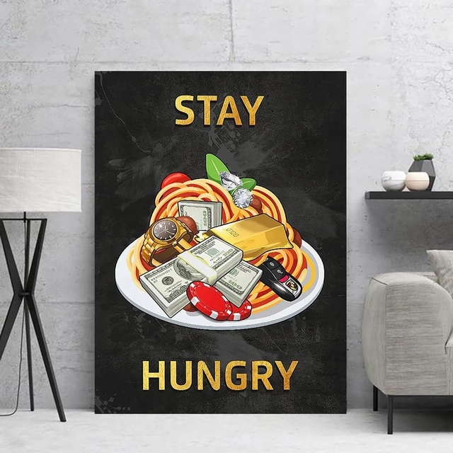 Kreskówka Burger Money Płótna malarstwo Moduł Moduł Moduł Stay Hungry Home Decor Pieniądze Luksusowy plakat anime wydruki Dekoracja salonu Wo6