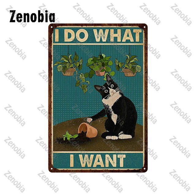 Black Cat Metalen bord Wijn Naaimachine Dier Wasmachine Metalen Poster Grappige Vintage Kat Tin Teken Plaat Retro Plaque Thuis Badkamer Huisdier Muur Decor 30X20CM w01