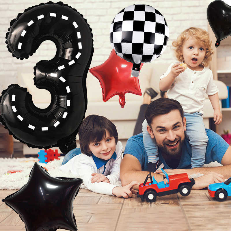 Black White Racing Car Theme Inflatable Number Balloons Vehicle Baby Shower Kids Boys Birthday Party Decoration Supplies HKD230808