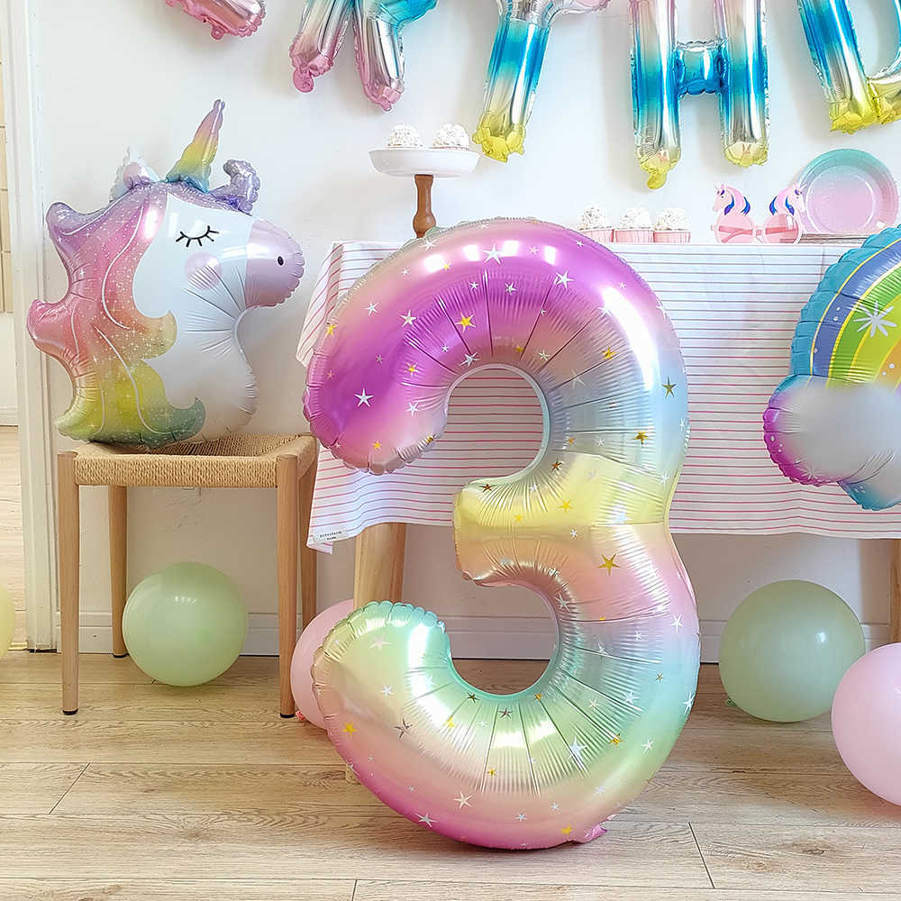 Stor regnbåge unicorn helium ballonger 40 tum nummer folie ballonger enhörning tema födelsedag flicka pojke fest dekoration baby dusch hkd230808